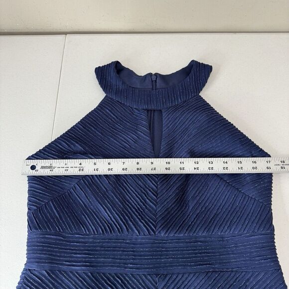 Eliza J Womens Dress 12 Petite Blue Metallic Rib Sheath Halter Cocktail Holiday - Picture 4 of 12